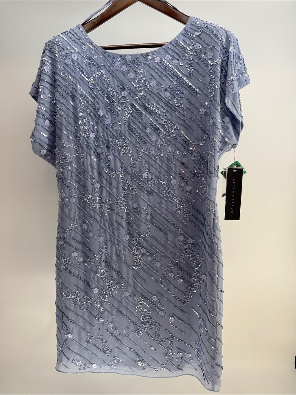 Aidan Mattox Lavender Sequin Flutter Sleeve Dress